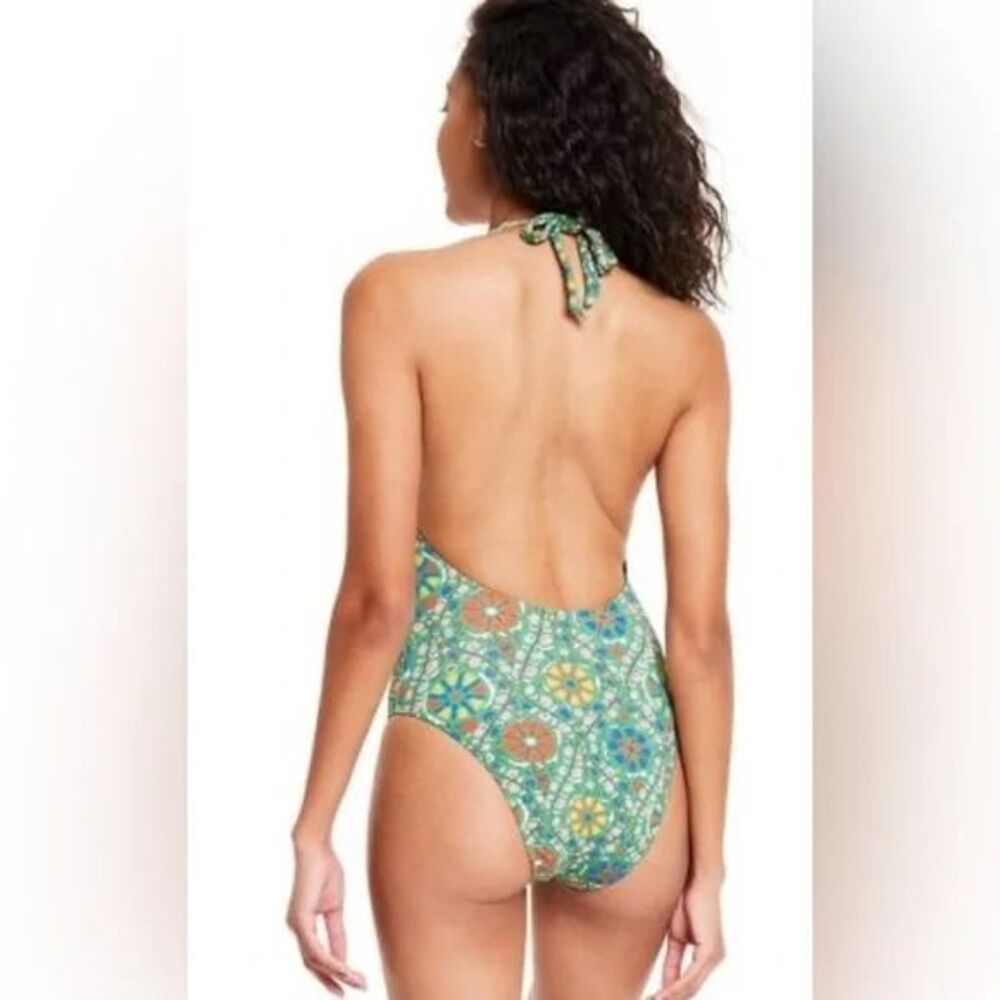 Rhode x Target Green Floral Zinnia High Leg Cheeky Halter Swimsuit - MEDIUM NWT - Picture 2 of 5